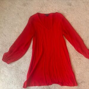 Long-sleeve Red V Cut Dress